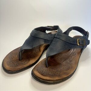 Born Leather Sandals Womens Size 9 Blue Juney Ankle Straps Flats Slingback Wedge